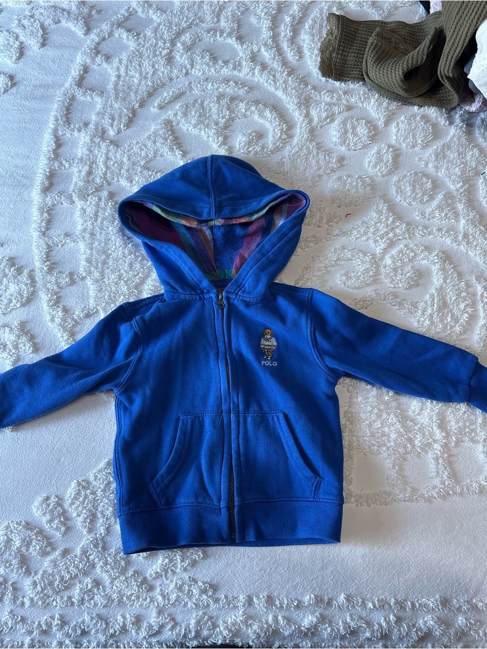 Ralph Lauren Blue Kids Hooded Zip Sweatshirt with Striped Lining